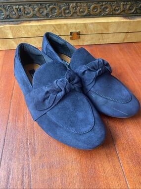Marks & Spencer (M&S) Collection Wide Fit Suede Flat Bow  Blue Loafers US 7